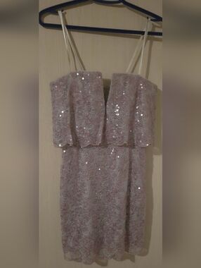 BCBGMAXAZRIA “Kate” Strapless Lace Sequin Dress — Lilac Mauve (Size 0)